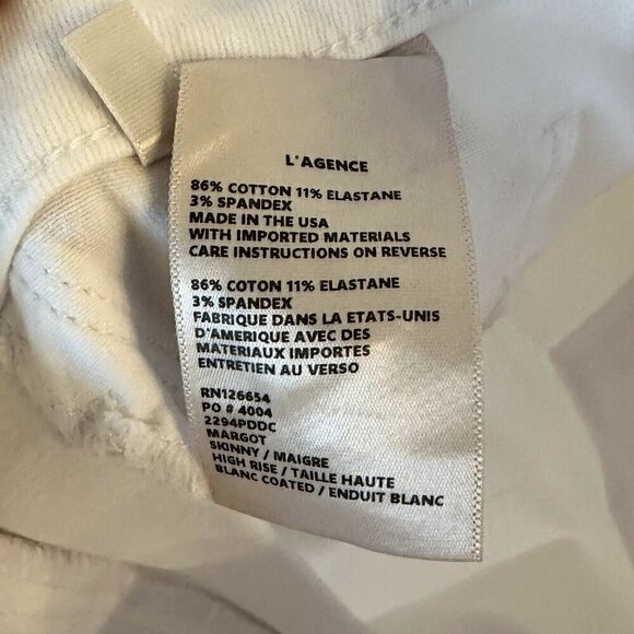 NWT L'AGENCE White Margot High Rise Skinny Jean in Blanc Coated - Size 27 - Picture 4 of 14